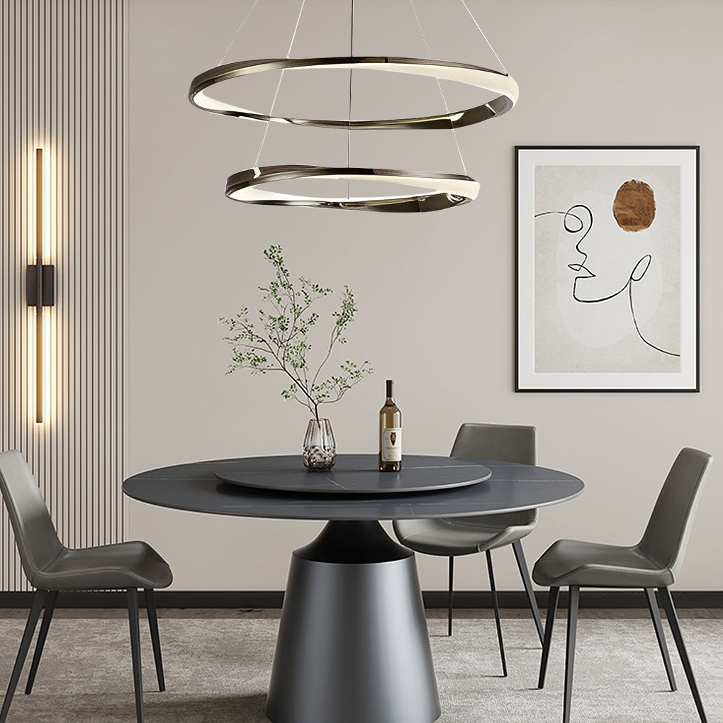 Modern Nordic LED Ring Chandelier Luxury Oval Aluminum Pendant Light with Three Step Dimming