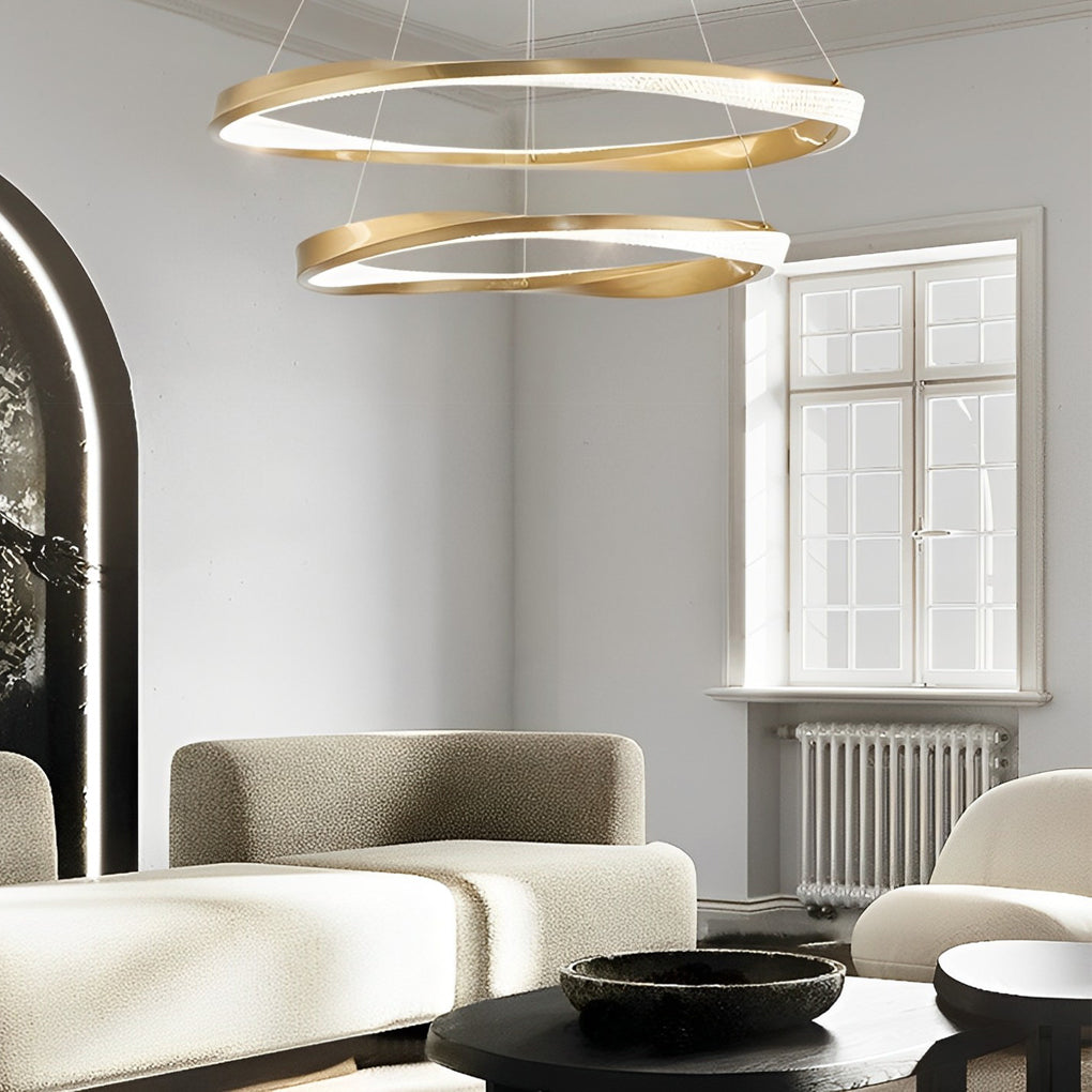 Modern Nordic LED Ring Chandelier Luxury Oval Aluminum Pendant Light with Three Step Dimming