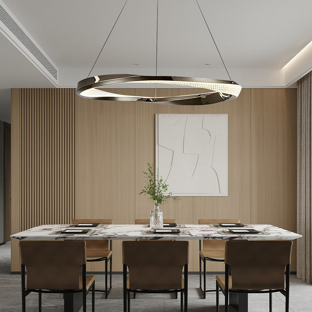 Modern Nordic LED Ring Chandelier Luxury Oval Aluminum Pendant Light with Three Step Dimming