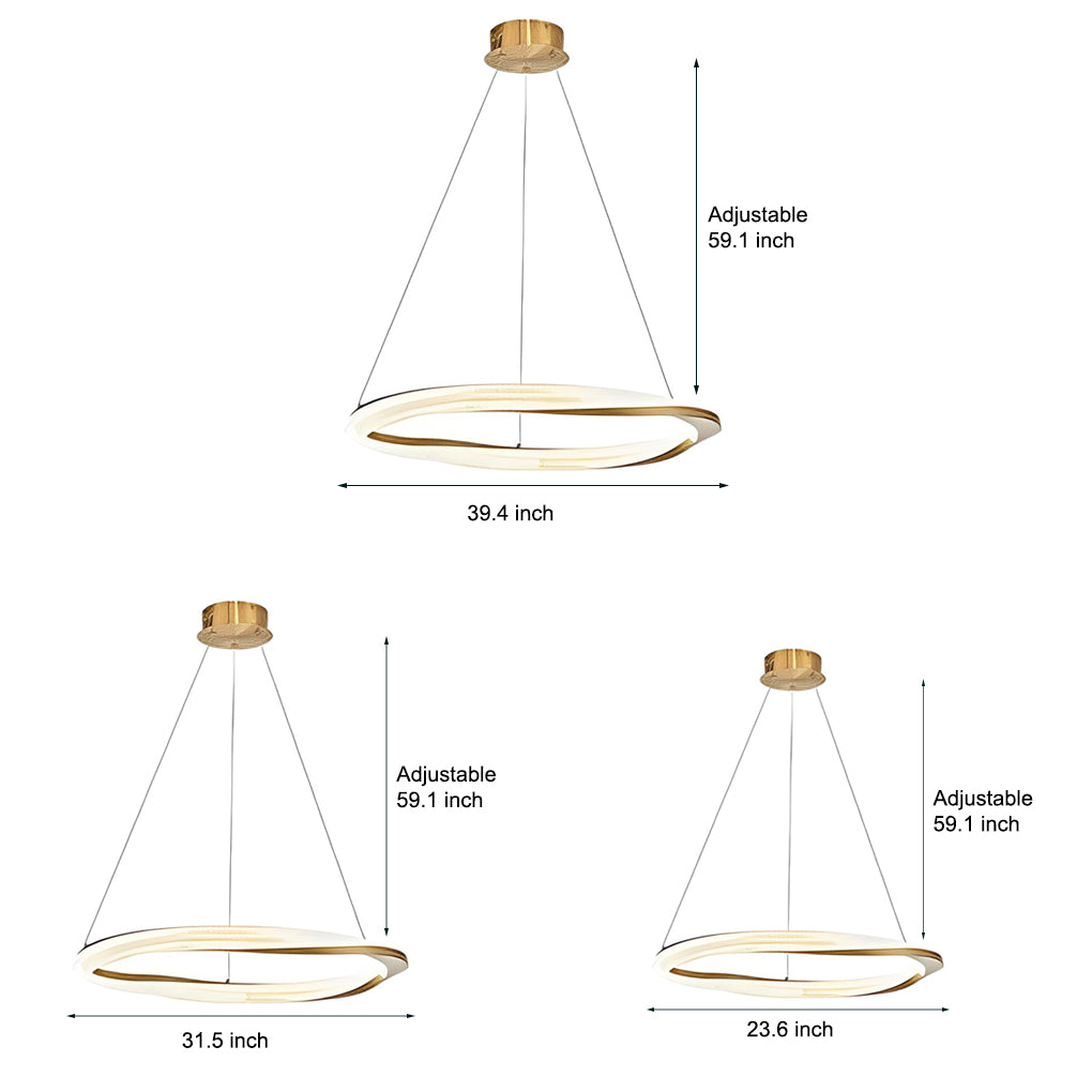 Modern Nordic LED Ring Chandelier Luxury Oval Aluminum Pendant Light with Three Step Dimming