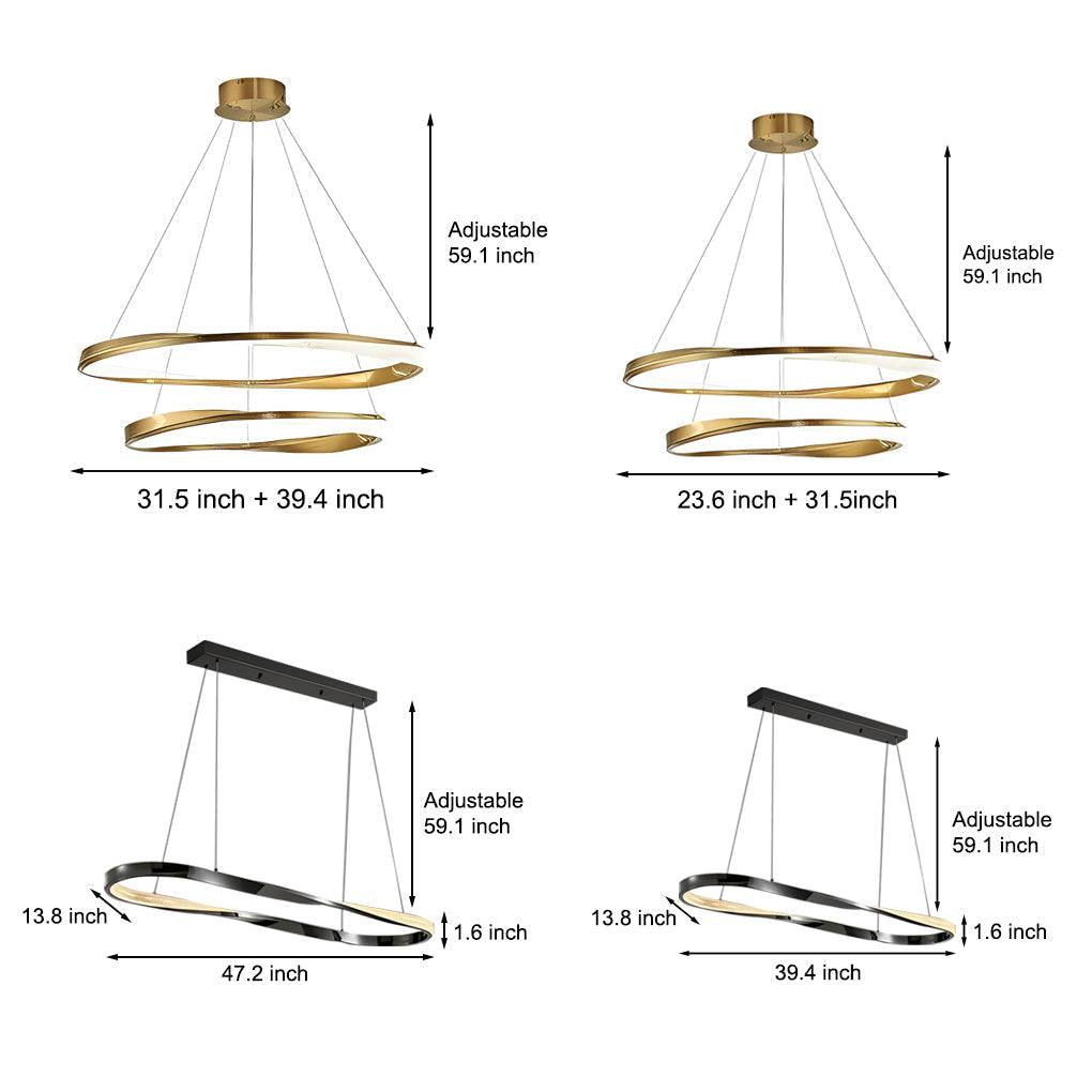 Modern Nordic LED Ring Chandelier Luxury Oval Aluminum Pendant Light with Three Step Dimming