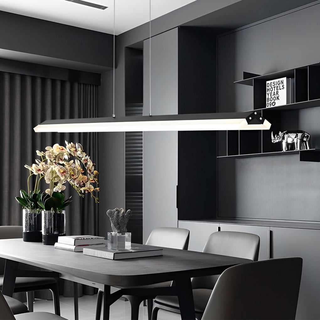 Modern Nordic LED Strip Pendant Light for Dining Room and Office Neutral White Finish