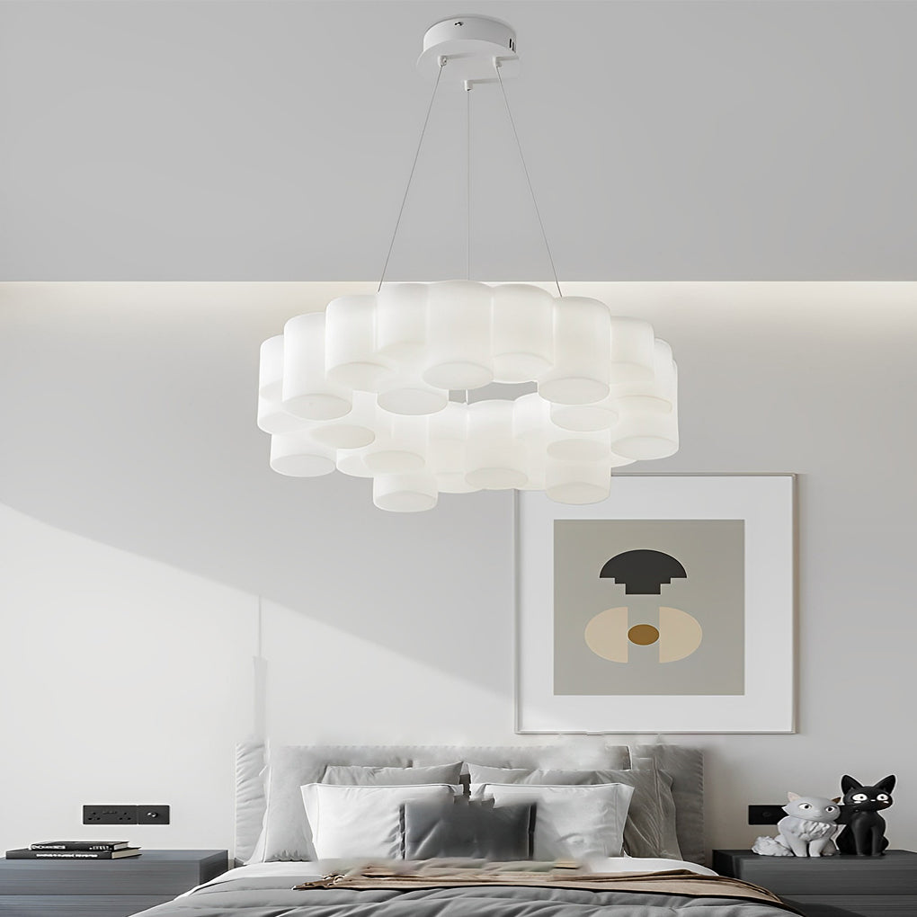 Modern Nordic LED White Ring Honeycomb Chandelier Three Step Dimming Pendant Light