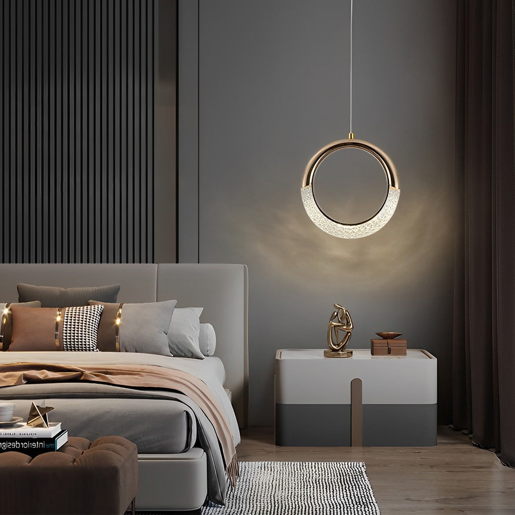 Modern Nordic Moon Ring LED Gold Pendant Light Small Chandelier for Bedside and Living Room
