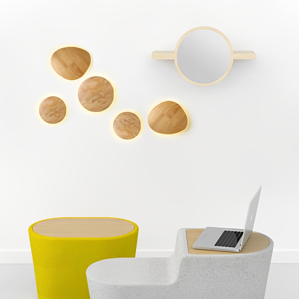 Modern Nordic Oak Wood LED Wall Sconce Round and Oval Design Bedside Lamp for Home Decor