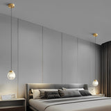 Modern Nordic Patterned Glass Globe Pendant Light Brass Round Ball Hanging Lamp for Bedside