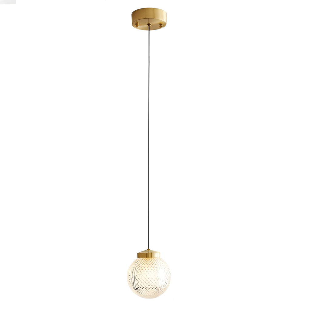 Modern Nordic Patterned Glass Globe Pendant Light Brass Round Ball Hanging Lamp for Bedside