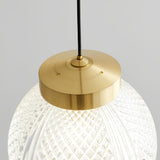 Modern Nordic Patterned Glass Globe Pendant Light Brass Round Ball Hanging Lamp for Bedside
