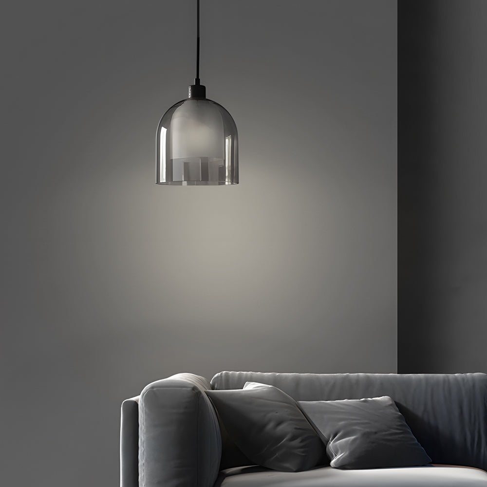 Modern Nordic Pendant Light with Double Glass Shade and Brown Wood Accents for Bedroom and Dining Room