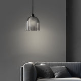 Modern Nordic Pendant Light with Double Glass Shade and Brown Wood Accents for Bedroom and Dining Room