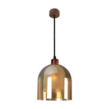 Modern Nordic Pendant Light with Double Glass Shade and Brown Wood Accents for Bedroom and Dining Room