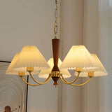 Modern Nordic Pleated Chandelier 3 Light Walnut Wood Pendant Ceiling Fixture for Dining Room