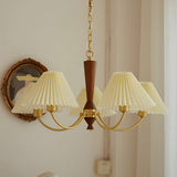 Modern Nordic Pleated Chandelier 3 Light Walnut Wood Pendant Ceiling Fixture for Dining Room