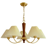 Modern Nordic Pleated Chandelier 3 Light Walnut Wood Pendant Ceiling Fixture for Dining Room