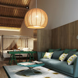 Modern Nordic Rattan Rope Woven Lantern Pendant Light LED Rustic Chandelier for Bedroom and Living Room