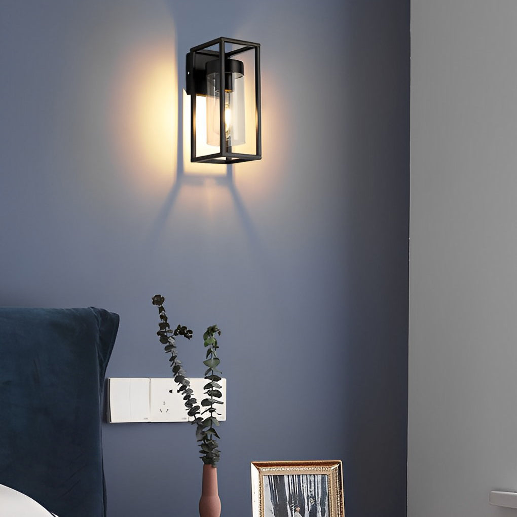 Modern Nordic Rectangular Black Iron Glass Wall Lamp Industrial Indoor Sconce Light