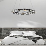 Modern Nordic Round Glass LED Chandelier Stepless Dimmable Ceiling Pendant Light with Remote
