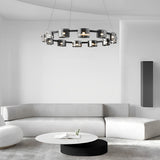 Modern Nordic Round Glass LED Chandelier Stepless Dimmable Ceiling Pendant Light with Remote