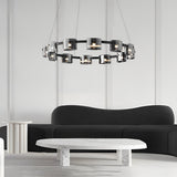 Modern Nordic Round Glass LED Chandelier Stepless Dimmable Ceiling Pendant Light with Remote