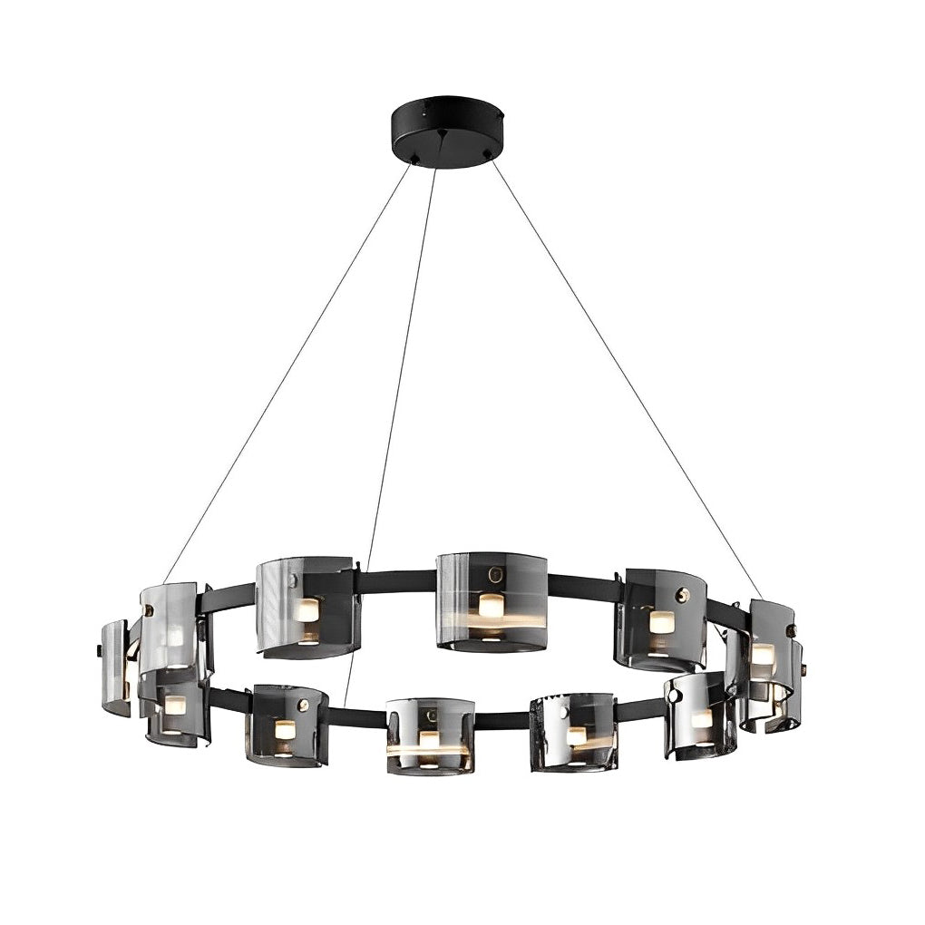 Modern Nordic Round Glass LED Chandelier Stepless Dimmable Ceiling Pendant Light with Remote