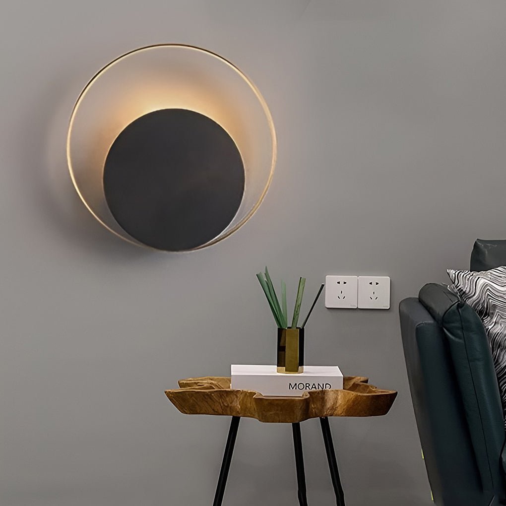 Modern Nordic Round LED Wall Sconce Minimalist Iron Bedside Lamp for Living Room and Hallway