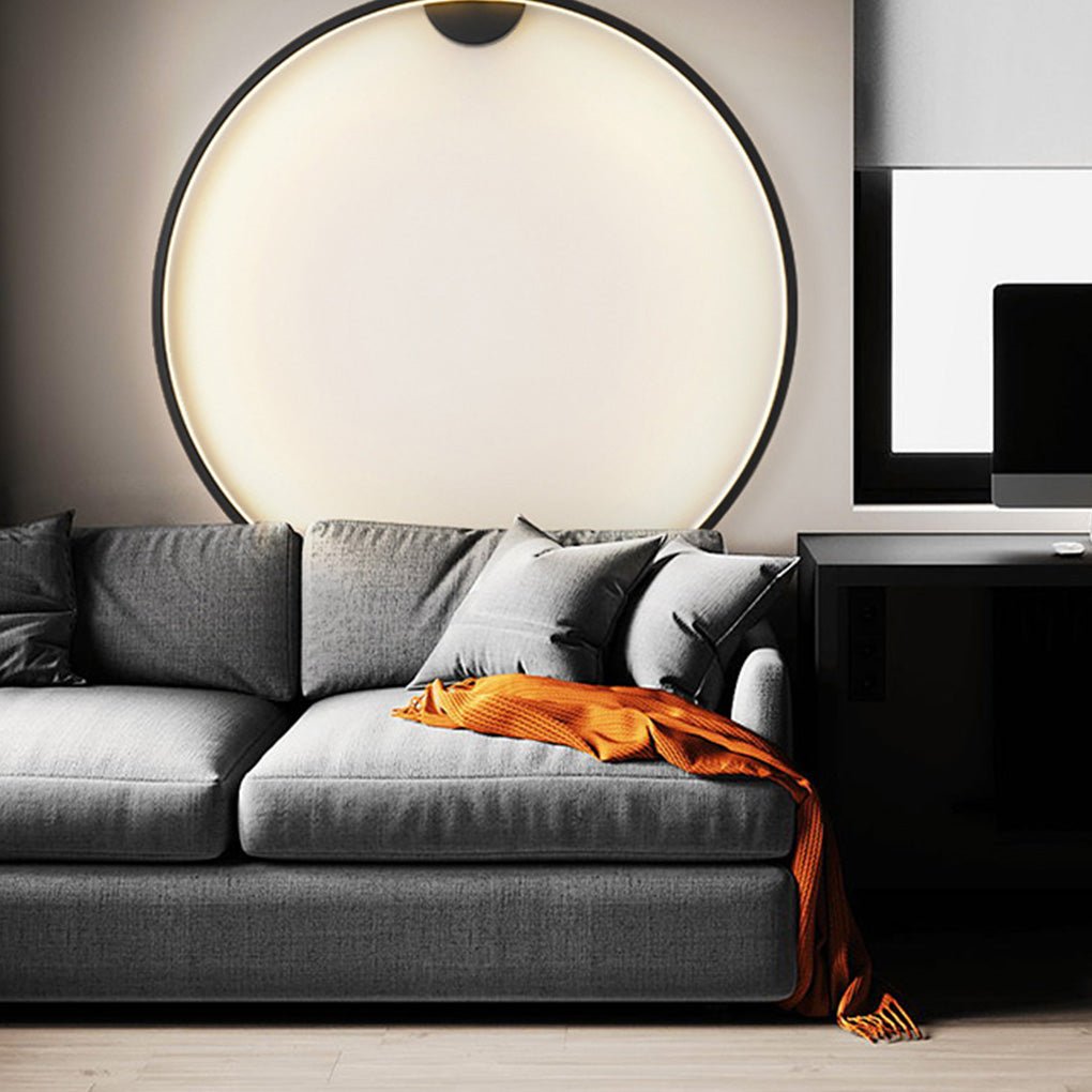 Modern Nordic Round Minimalist Wall Sconce with Trichromatic Dimming for Living Room Decor