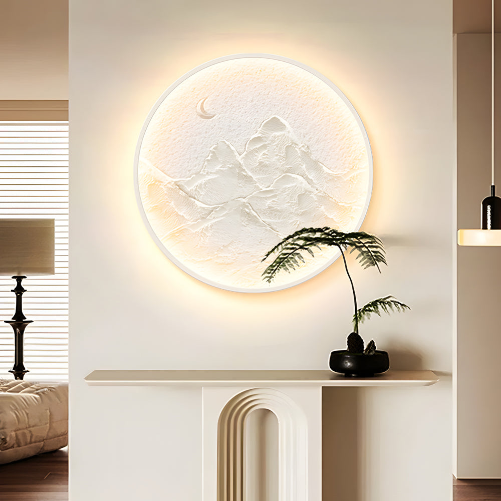 Modern Nordic Round Moon Mountain Wall Sconce LED Decorative Landscape Painting Lamp