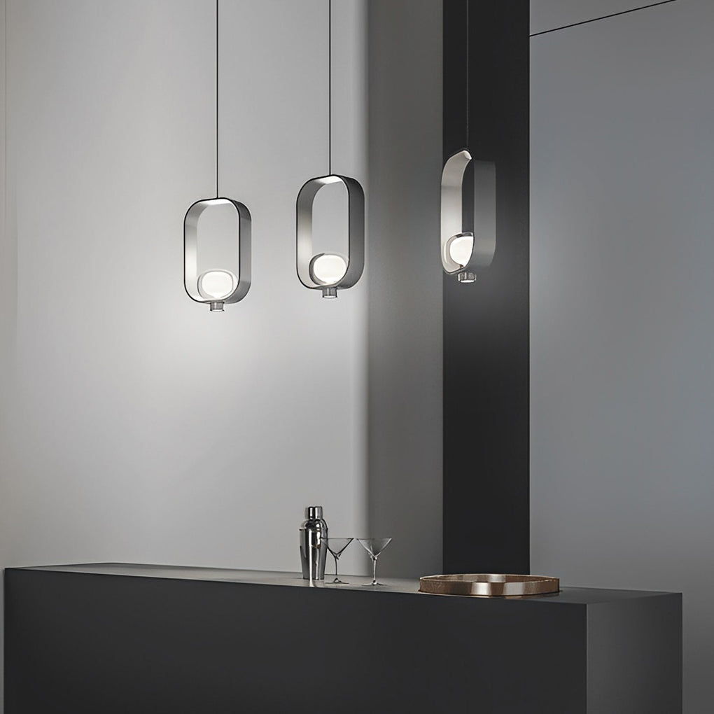 Modern Nordic Rounded Rectangular Glass Pendant Light Electroplated Iron Fixture for Dining and Bedroom