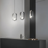 Modern Nordic Rounded Rectangular Glass Pendant Light Electroplated Iron Fixture for Dining and Bedroom