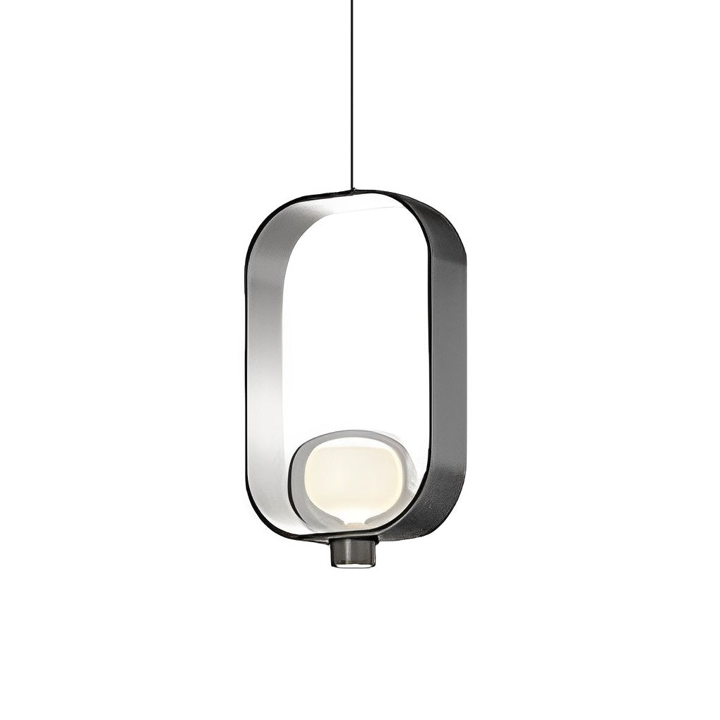 Modern Nordic Rounded Rectangular Glass Pendant Light Electroplated Iron Fixture for Dining and Bedroom