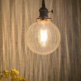 Modern Nordic Spherical Crackled Glass LED Pendant Light for Kitchen Island and Bedroom