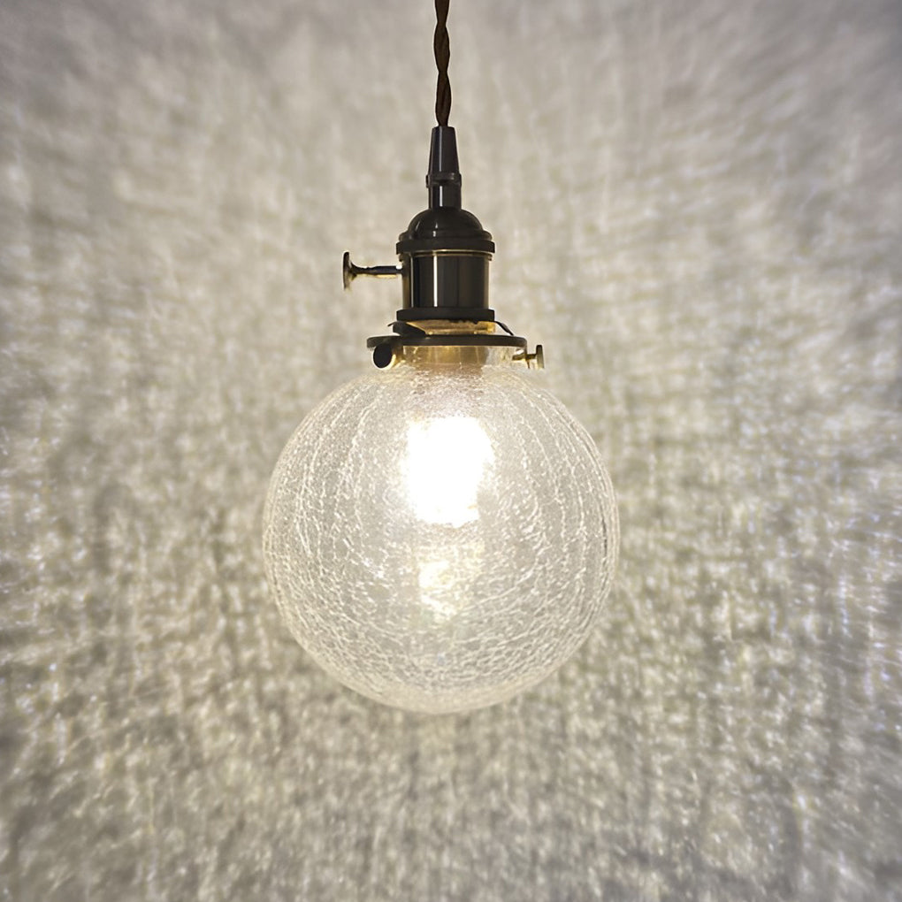 Modern Nordic Spherical Crackled Glass LED Pendant Light for Kitchen Island and Bedroom