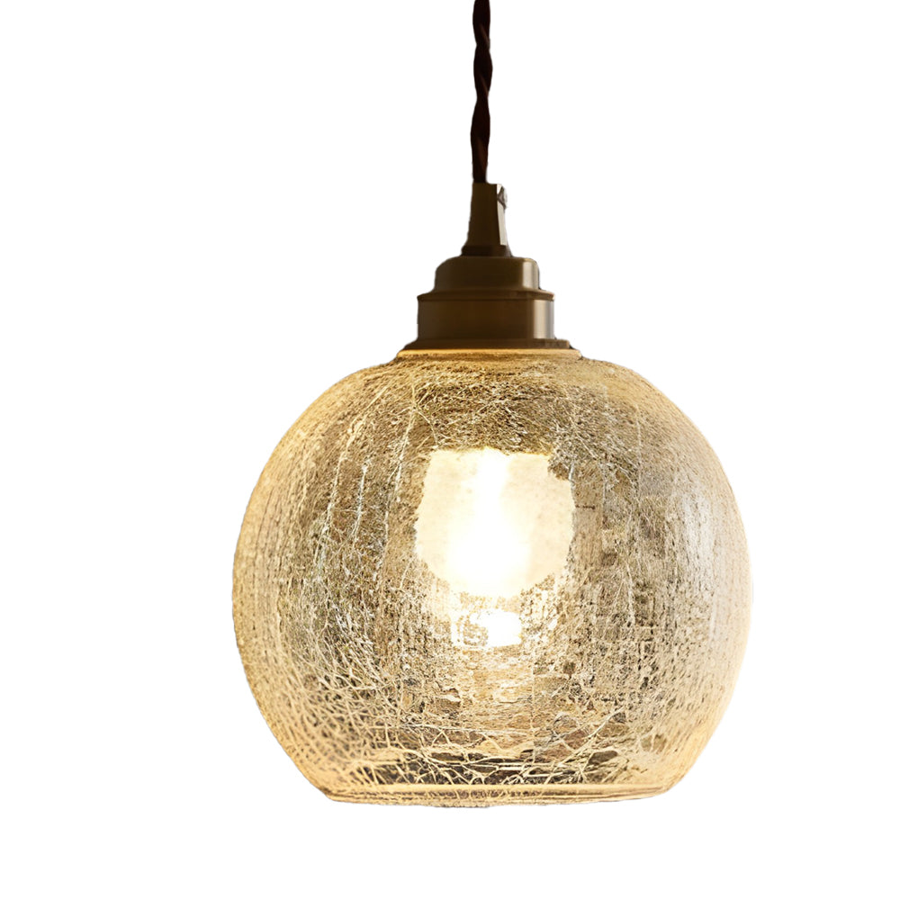 Modern Nordic Spherical Crackled Glass LED Pendant Light for Kitchen Island and Bedroom