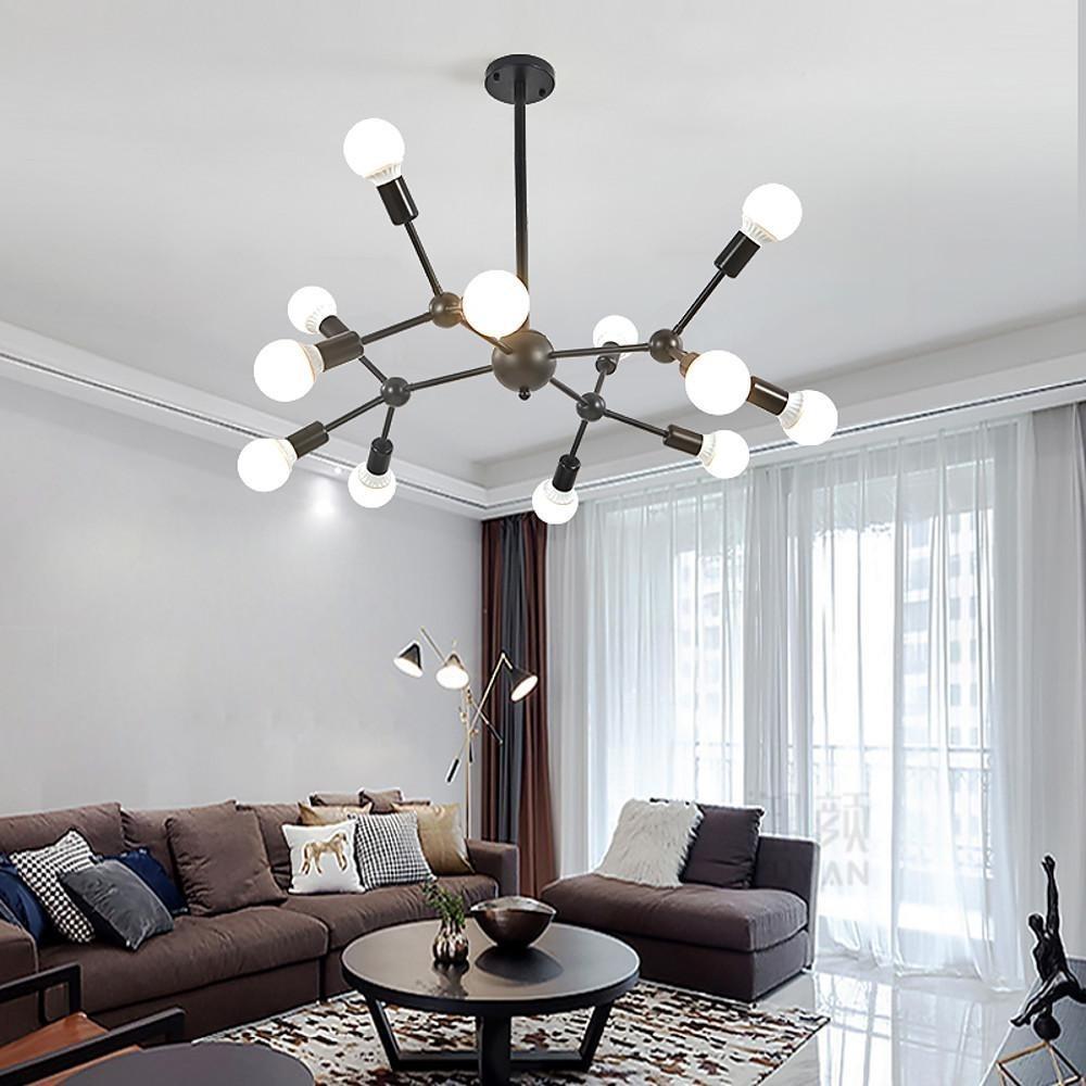 Modern Nordic Sputnik Chandelier with 12 Lights Adjustable Linear Metal Ceiling Light Fixture