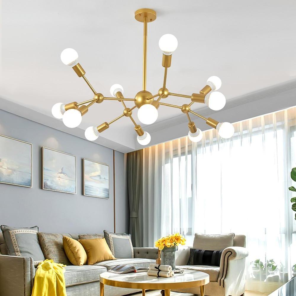 Modern Nordic Sputnik Chandelier with 12 Lights Adjustable Linear Metal Ceiling Light Fixture