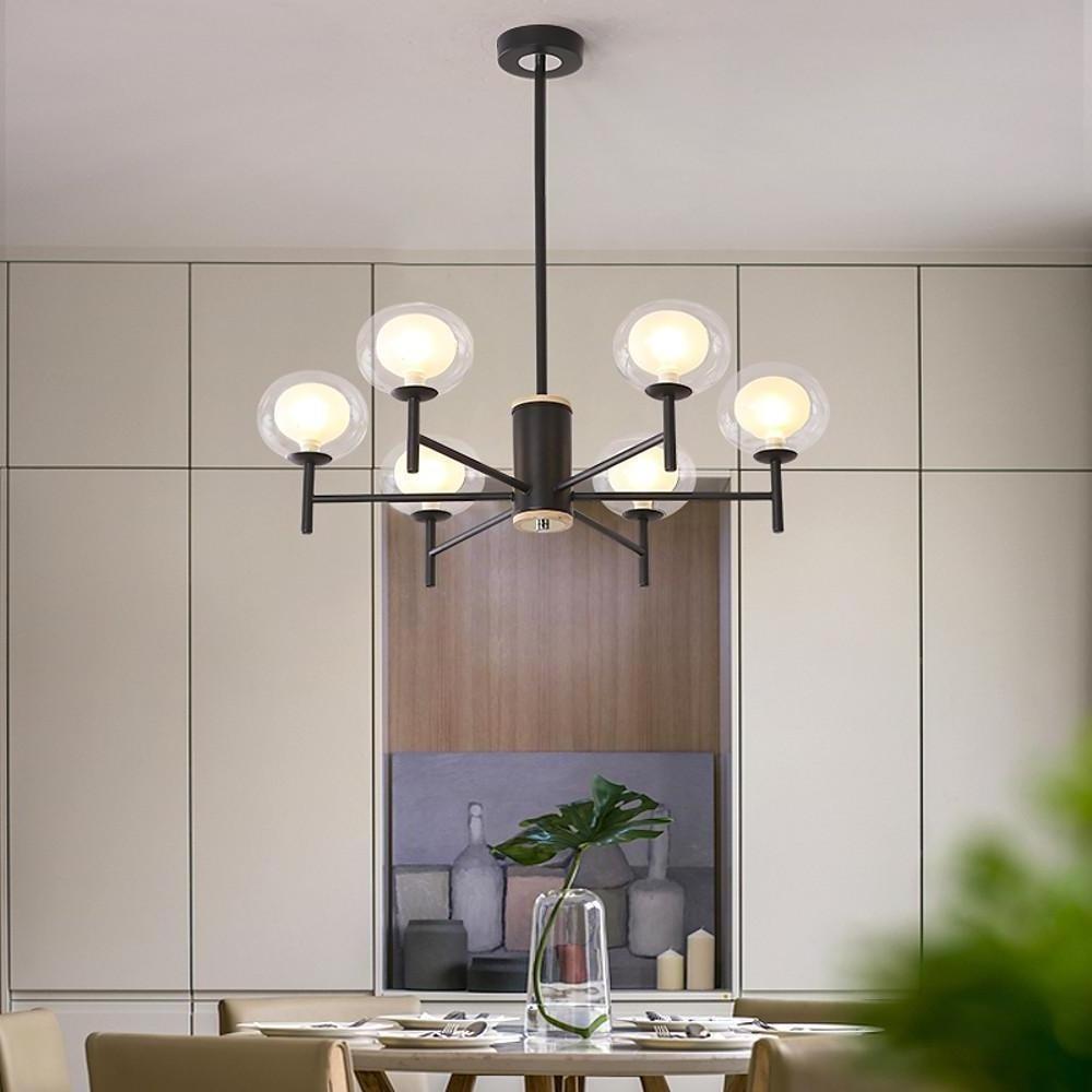 Modern Nordic Sputnik Chandelier with Glass Bubble Shades Gold and Black Multi Light LED Pendant
