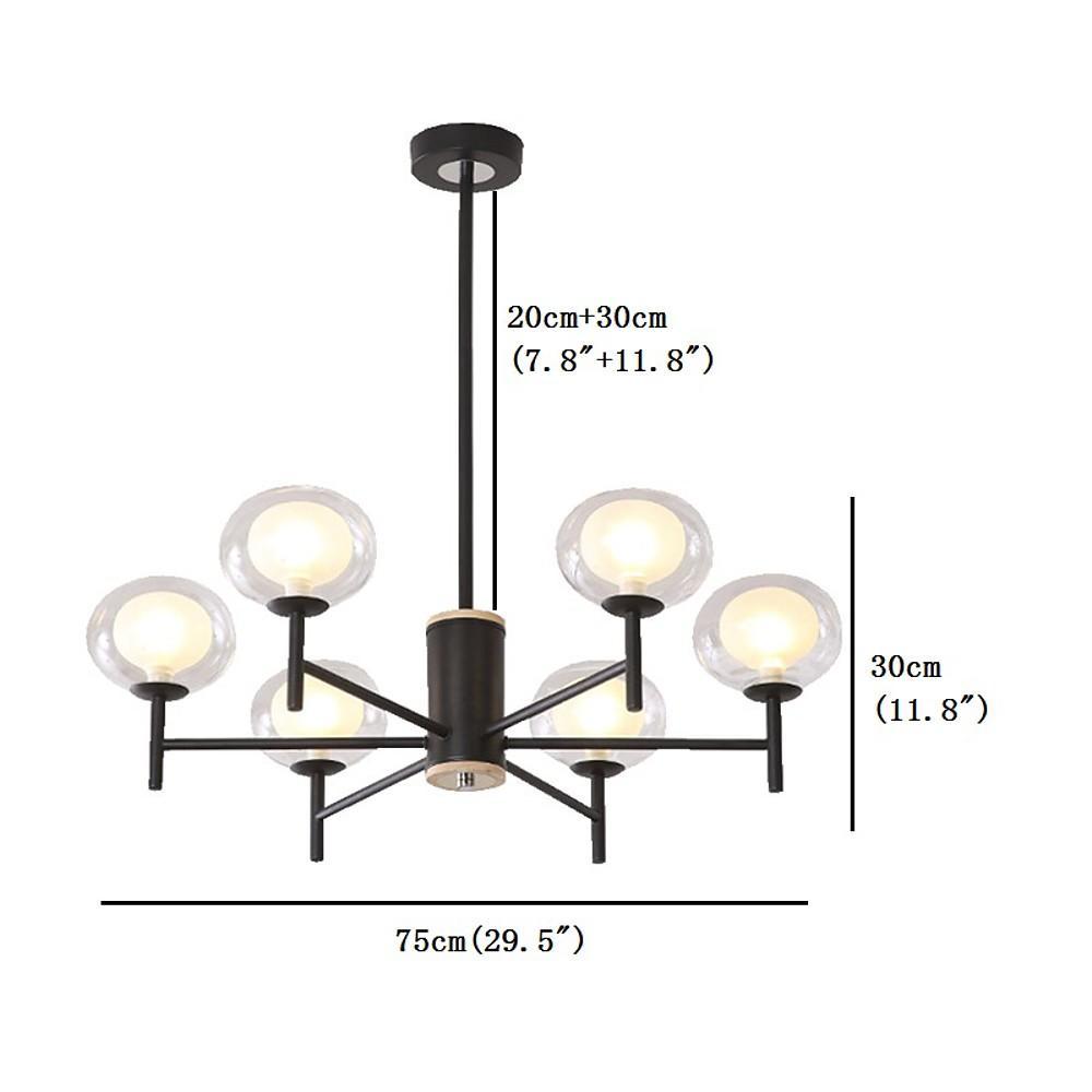 Modern Nordic Sputnik Chandelier with Glass Bubble Shades Gold and Black Multi Light LED Pendant