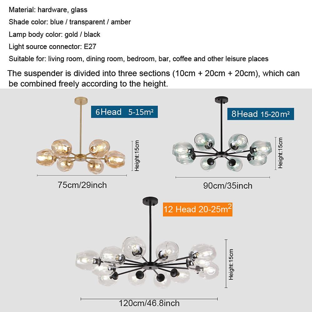 Modern Nordic Sputnik Glass Globe Chandelier LED Hanging Ceiling Light Fixture