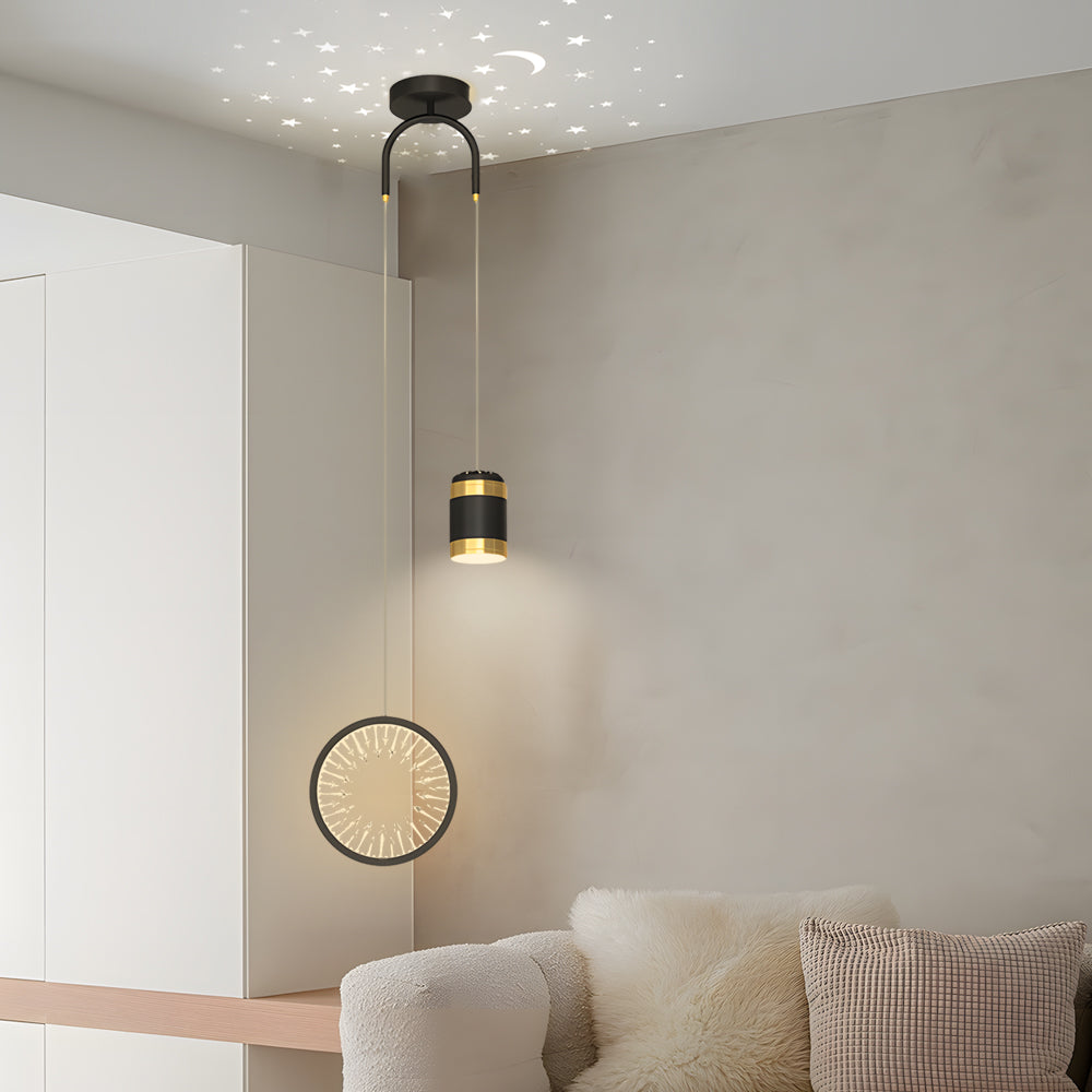 Modern Nordic Starry Sky Projection LED Pendant Light with 3 Color Dimming and Adjustable Cord for Bedroom Bar