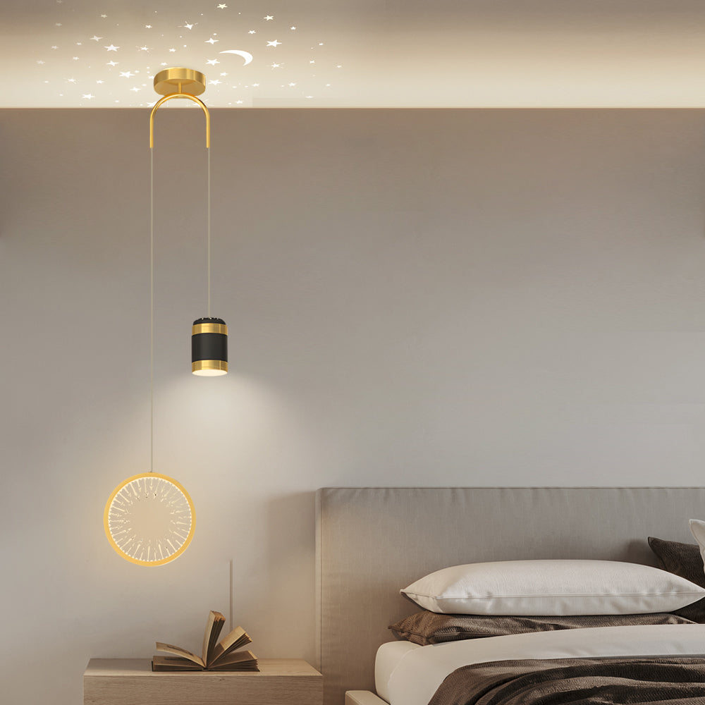Modern Nordic Starry Sky Projection LED Pendant Light with 3 Color Dimming and Adjustable Cord for Bedroom Bar