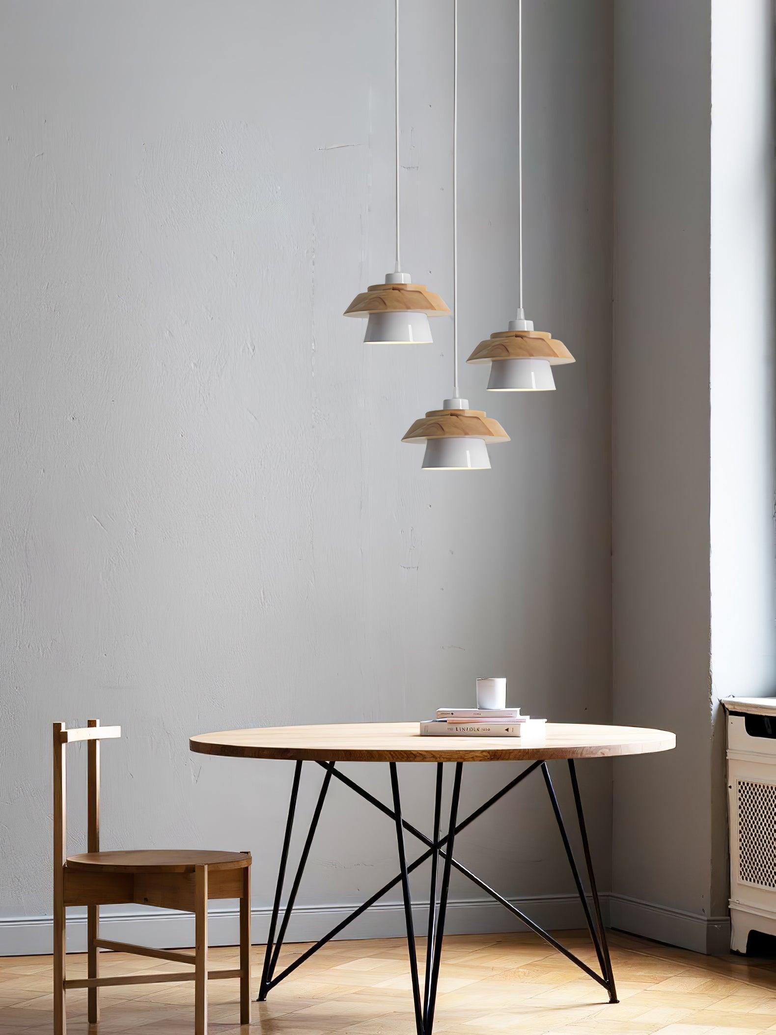 Modern Nordic Stone Wood Pendant Light Minimalist Hanging Lamp for Dining Room and Kitchen