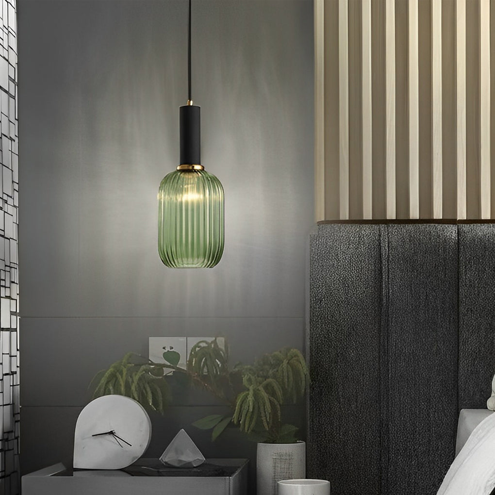 Modern Nordic Striped Glass Lantern Pendant Light Creative LED Hanging Chandelier for Dining Room