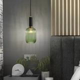 Modern Nordic Striped Glass Lantern Pendant Light Creative LED Hanging Chandelier for Dining Room