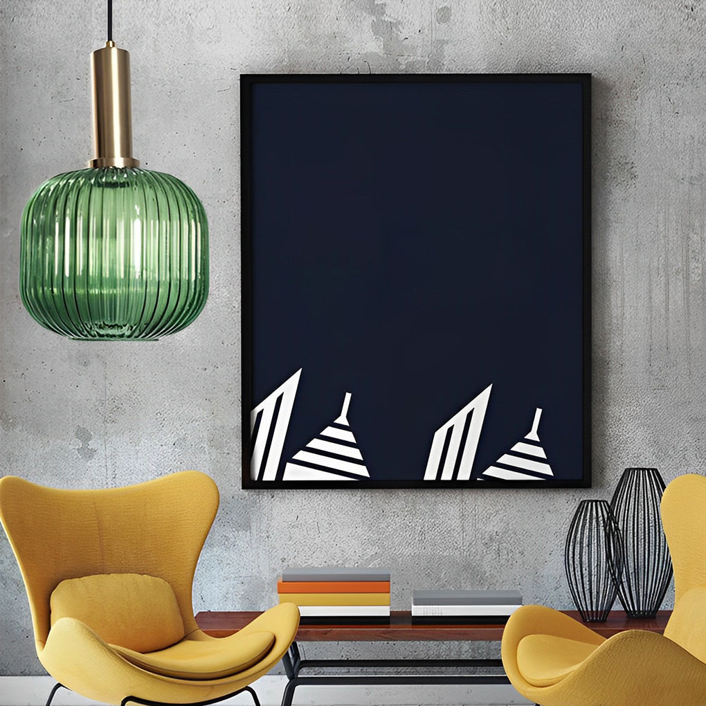 Modern Nordic Striped Glass Lantern Pendant Light Creative LED Hanging Chandelier for Dining Room