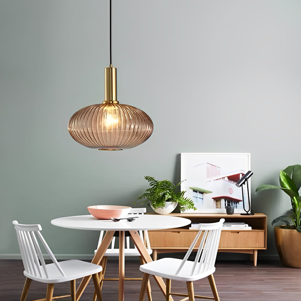 Modern Nordic Striped Glass Lantern Pendant Light Creative LED Hanging Chandelier for Dining Room