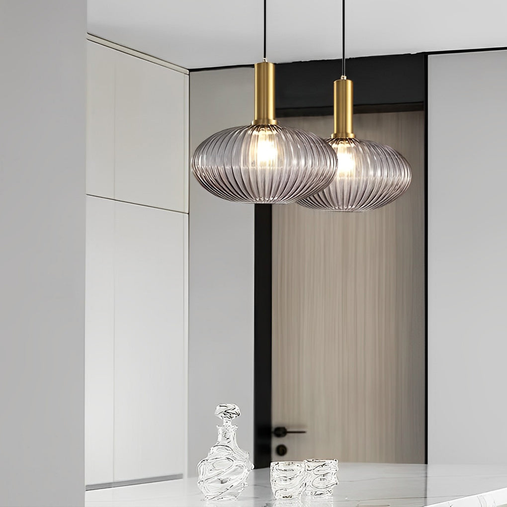Modern Nordic Striped Glass Lantern Pendant Light Creative LED Hanging Chandelier for Dining Room