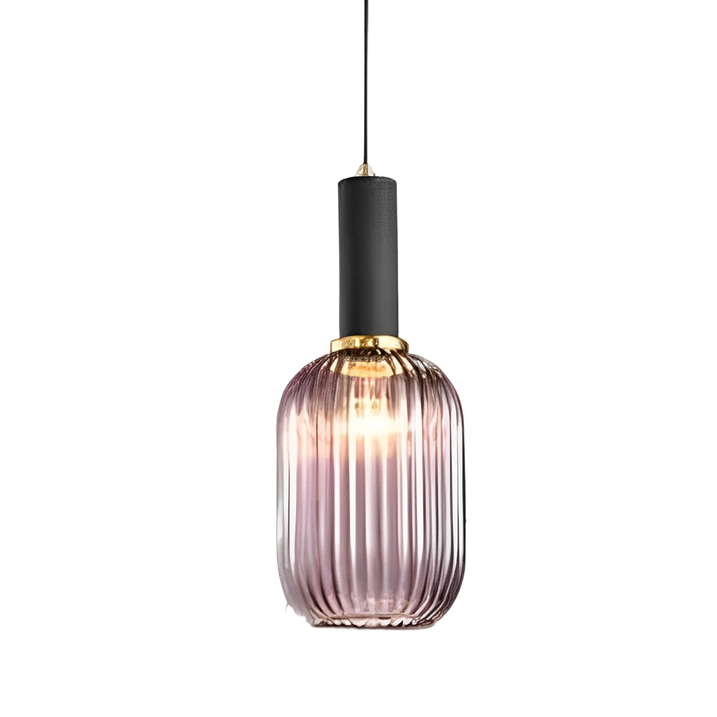 Modern Nordic Striped Glass Lantern Pendant Light Creative LED Hanging Chandelier for Dining Room
