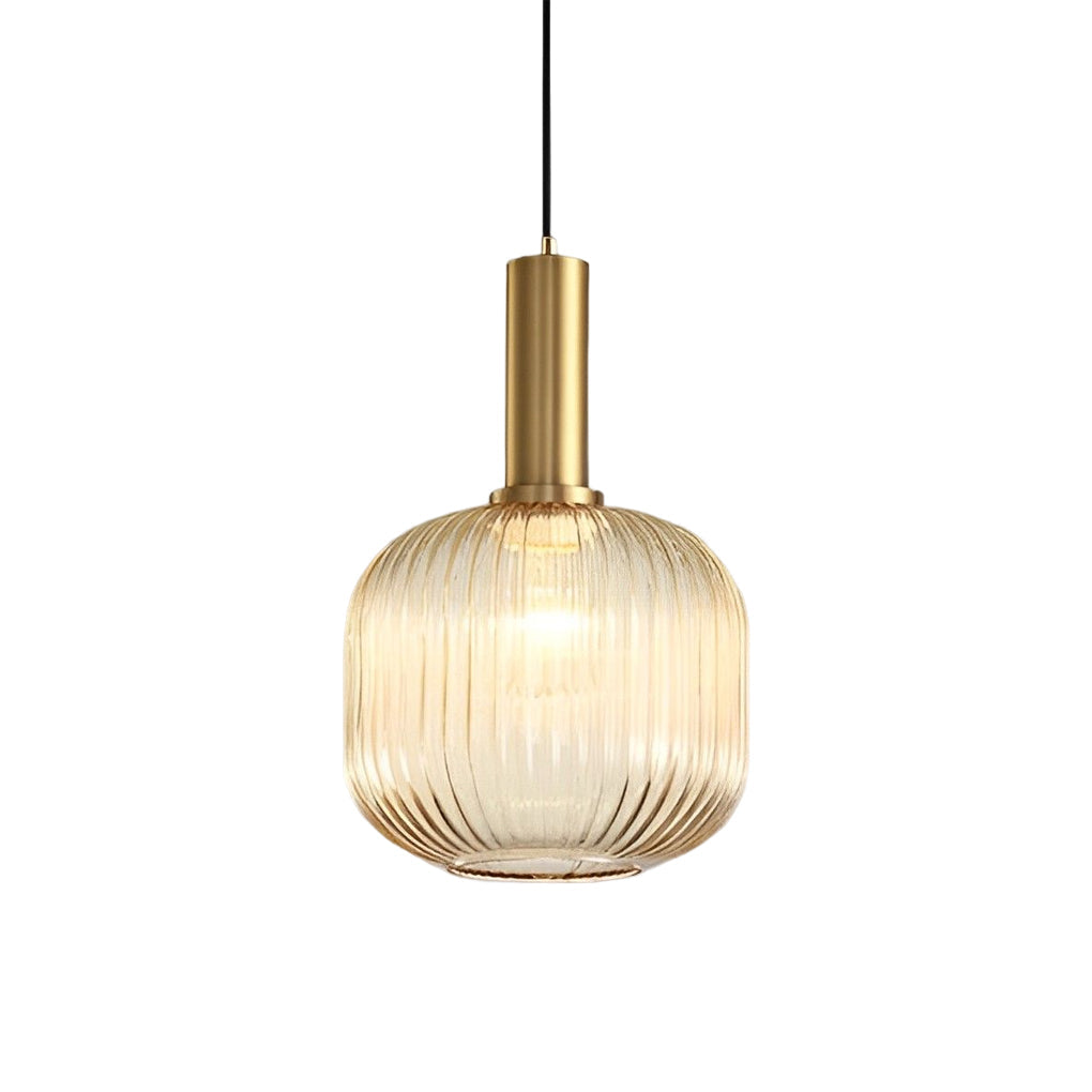 Modern Nordic Striped Glass Lantern Pendant Light Creative LED Hanging Chandelier for Dining Room