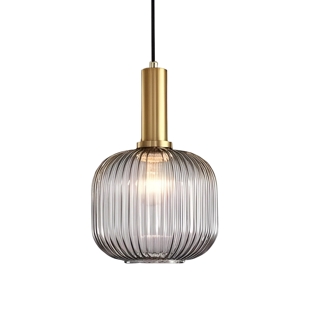 Modern Nordic Striped Glass Lantern Pendant Light Creative LED Hanging Chandelier for Dining Room