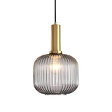 Modern Nordic Striped Glass Lantern Pendant Light Creative LED Hanging Chandelier for Dining Room
